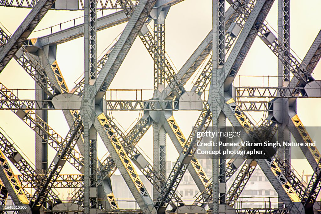 Part of steel structure of Howrah bridge captured with a telephoto lens