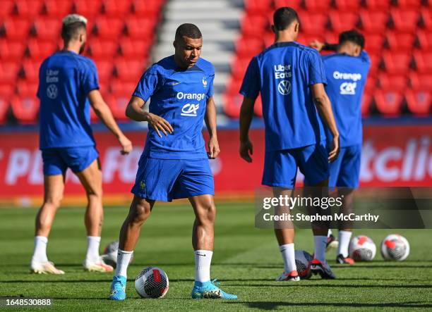 Paris , France - 6 September 2023; Kylian Mbappé during a France training session at Parc des Princes in Paris, France.