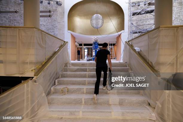 This photograph taken on September 5, 2023 shows ongoing development work at the Rond Point theater in Paris.