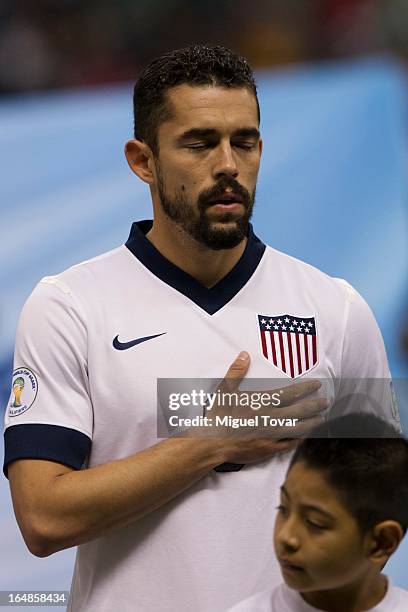 Hercules Gomez of the United States attends a match between Mexico and US as part of FIFA 2014 World Cup Qualifier at The Azteca stadium on March 26,...