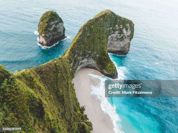 kelingking beach, nusa penida, bali, indonesien - nusa penida stock-fotos und bilder