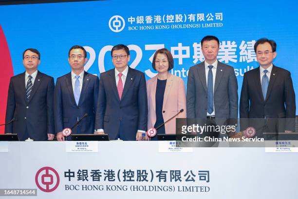 Sun Yu , Vice Chairman and Chief Executive of BOC Hong Kong Limited, attends the company's interim results news conference on August 30, 2023 in Hong...
