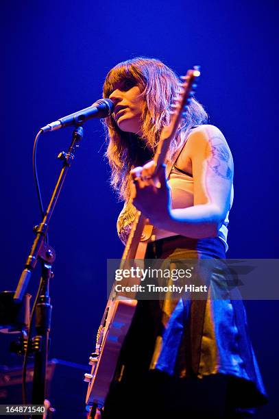 Bethany Cosentino of Best Coast performs in support of Green Day at Allstate Arena on March 28, 2013 in Rosemont, Illinois.