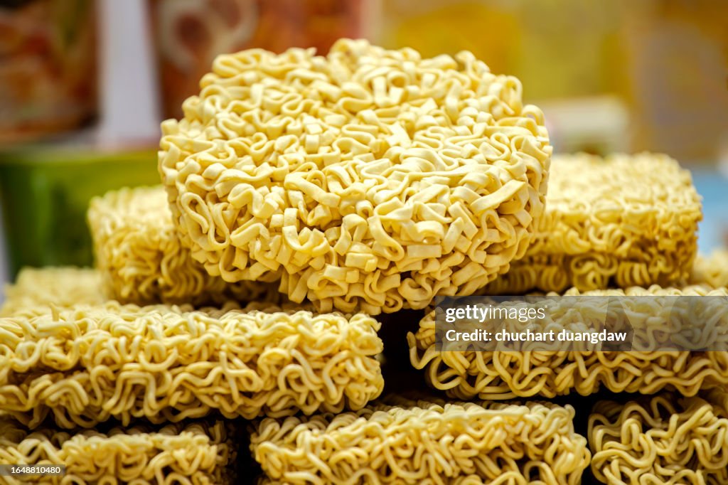 Close up on dry uncooked instant noodles