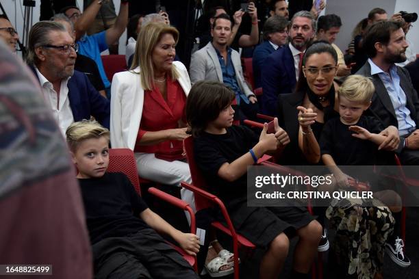 Sevilla's newly-signed Spanish defender Sergio Ramos' wife Spanish actress and TV host Pilar Rubio , his children, his father Jose Maria Ramos and...