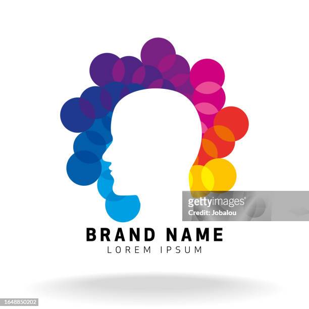 kreative bunte menschliche kopfidee markenidentität - brain logo stock-grafiken, -clipart, -cartoons und -symbole