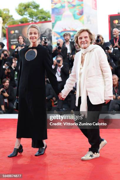 Charlotte Rampling and Liliana Cavani attends the opening red carpet at the 80th Venice International Film Festival on August 30, 2023 in Venice,...