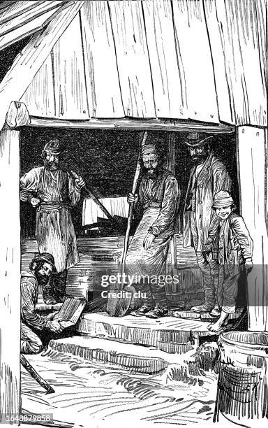 workers in a wax smelter - smelting cartoon stock illustrations