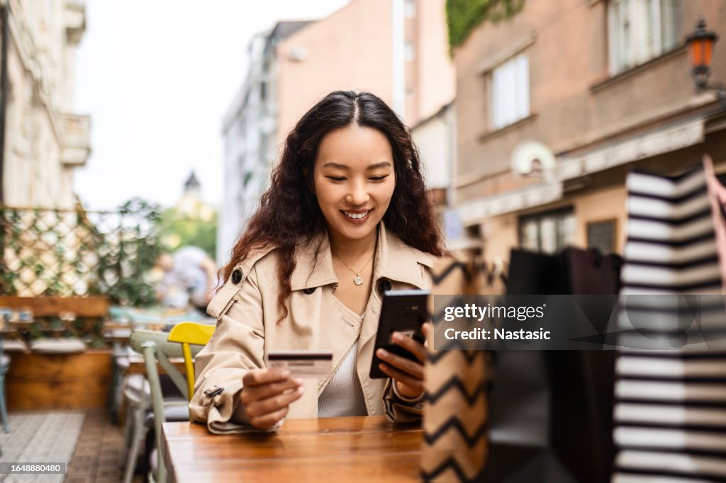 Young Woman's Cafe after Online Haul