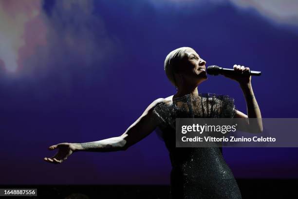 Malika Ayane performs at the opening ceremony at the 80th Venice International Film Festival on August 30, 2023 in Venice, Italy.