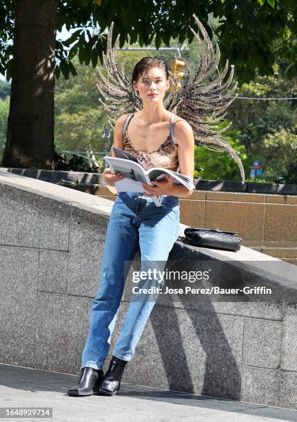 Grace Elizabeth is seen on the set of a Victoria's Secret photoshoot on September 06, 2023 in New York City.