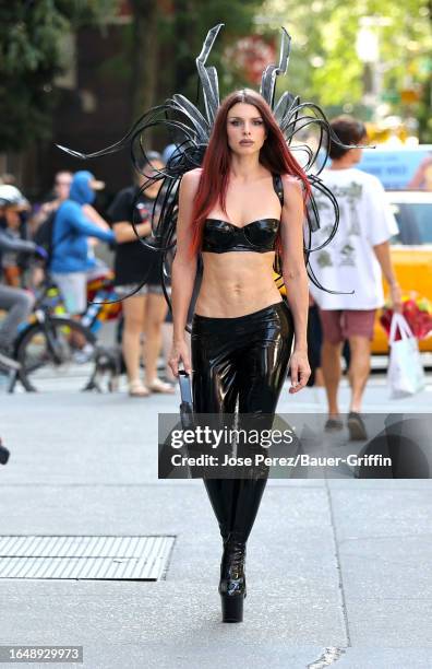 Julia Fox is seen on the set of a Victoria's Secret photoshoot on September 06, 2023 in New York City.