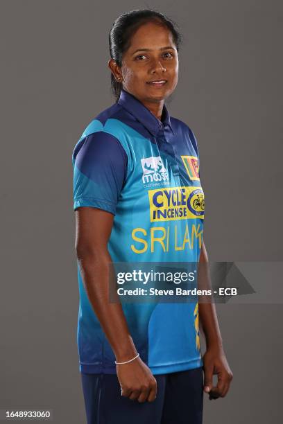 Inoka Ranaweera of Sri Lanka poses for a portrait at The 1st Central County Ground on August 30, 2023 in Hove, England.