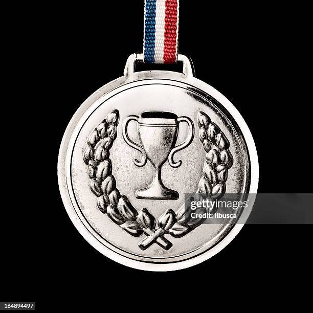 . medals isolated on black: silver - silver medalist stock pictures, royalty-free photos & images