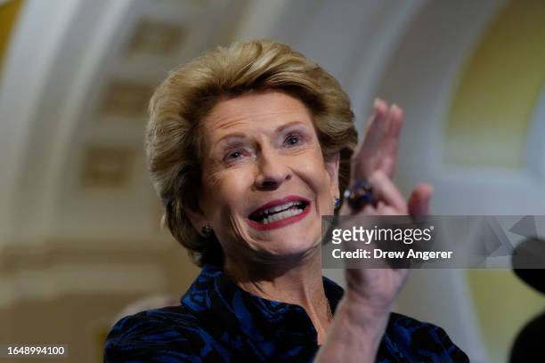 Sen. Debbie Stabenow speaks during a news conference following a closed-door lunch meeting with Senate Democrats at the U.S. Capitol September 6,...