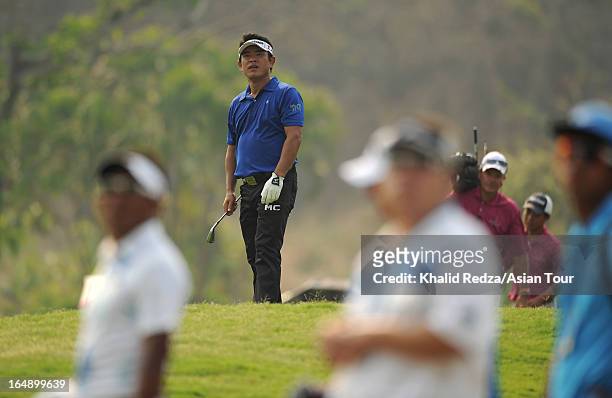Tetsuji Hiratsuka of Japan in action during round two of the Chiangmai Golf Classic at Alpine Golf Resort-Chiangmai on March 29, 2013 in Chiang Mai,...