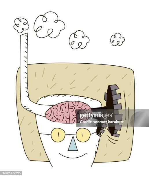 the brain produces ideas like a factory - brain teaser stock illustrations