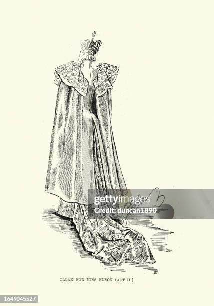 vintage illustration late victorian women's fashion, cloak, 1890s, 19th century period costume - victorian design stock illustrations