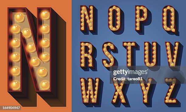 ilustrações de stock, clip art, desenhos animados e ícones de sinal de néon tipo - alphabet