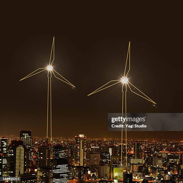 cityscape of osaka at night, japan - wind power japan stock pictures, royalty-free photos & images