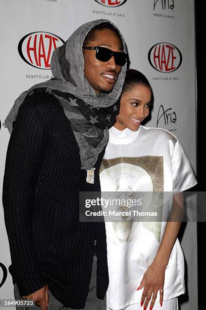 Rapper Future and singer Ciara arrive at Haze Nightclub at the Aria Resort & Casino at CityCenter for a performance by Ciara on March 28, 2013 in Las...