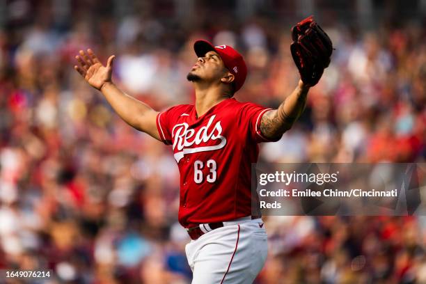 Fernando Cruz of the Cincinnati Reds celebrates during a game against the Atlanta Braves at Great American Ball Park on June 24, 2023 in Cincinnati,...