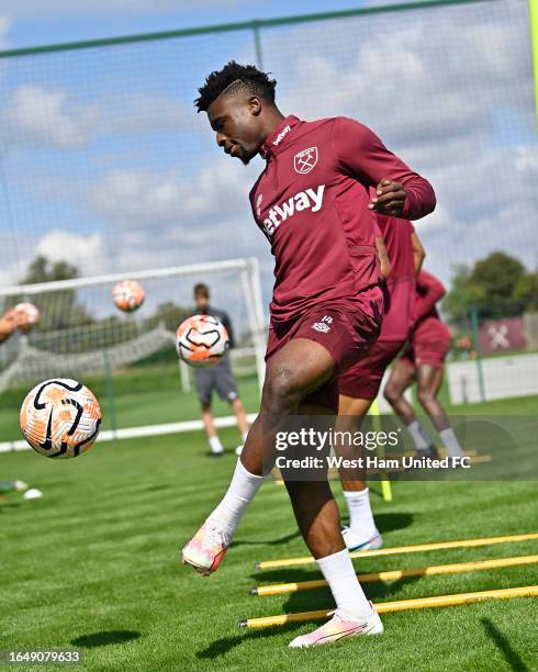 Mohammed Kudus of West Ham United during training at Rush Green on August 30, 2023 in Romford, England.