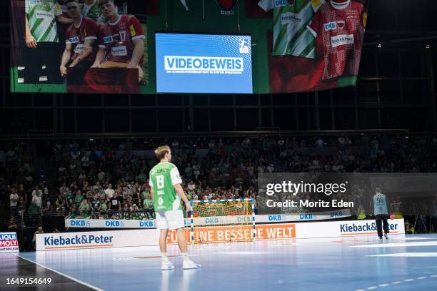 Video evidence during the Liqui Moly Handball Bundesliga match between Fuechse Berlin and SC Magdeburg on September 6, 2023 in Berlin, Germany.