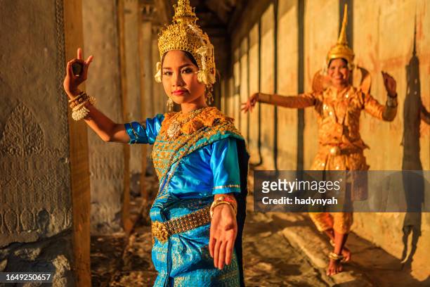 apsara dancers near angkor wat, cambodia - cambodian stock pictures, royalty-free photos & images