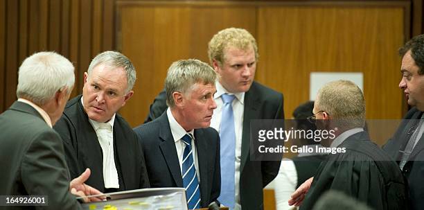 Kol Botha, Advocate Barry Roux, Brian Webber, Andrew Fawcett, Advocate Andrea Johnson, Advocate Gerrie Nel and captain Mike van Aardt during Oscar...