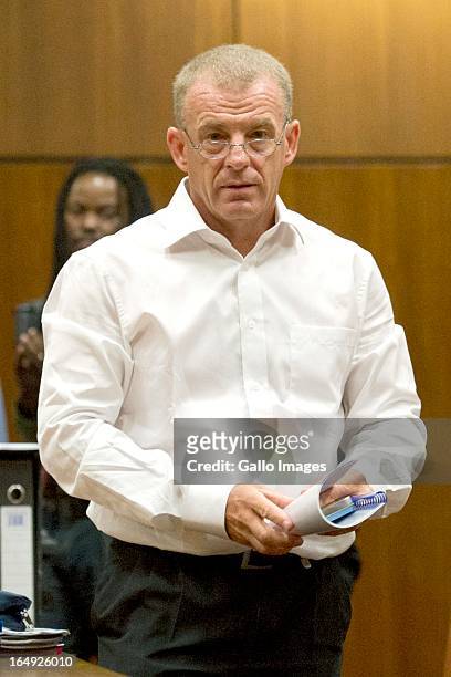 Advocate Gerrie Nel during Oscar Pistorius' bail hearing at Pretoria Magistrates Court on March 28 in Pretoria, South Africa. Oscar Pistorius, who...
