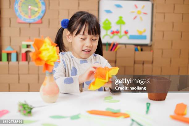 young girl was making craft at home - only japanese stock pictures, royalty-free photos & images