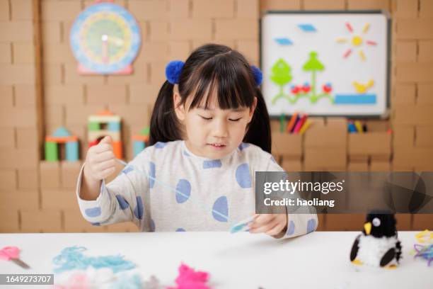 young girl was making craft at home - only japanese stock pictures, royalty-free photos & images