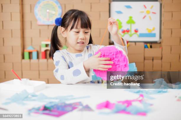 young girl was making craft at home - only japanese stock pictures, royalty-free photos & images