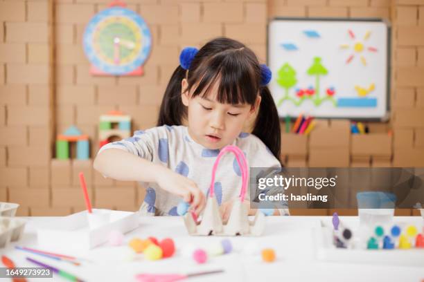 young girl was making craft at home - only japanese stock pictures, royalty-free photos & images