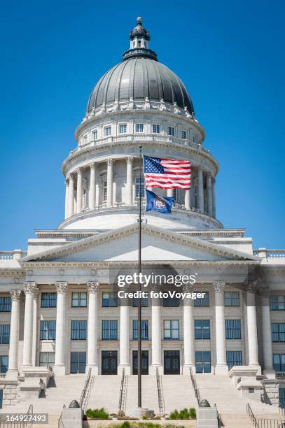 utah state capitol building stars and stripes salt lake city - capital cities stock pictures, royalty-free photos & images
