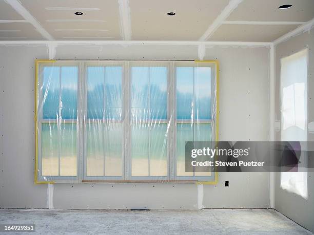 drywalled room in home - polythene stock pictures, royalty-free photos & images