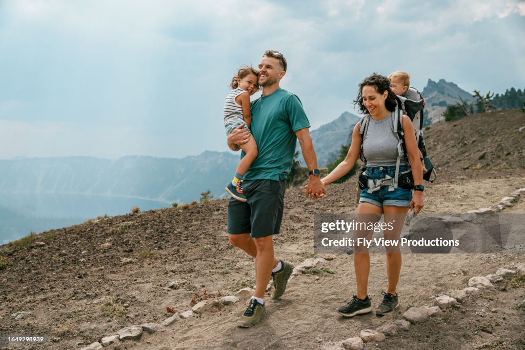 Family hiking in the mountains