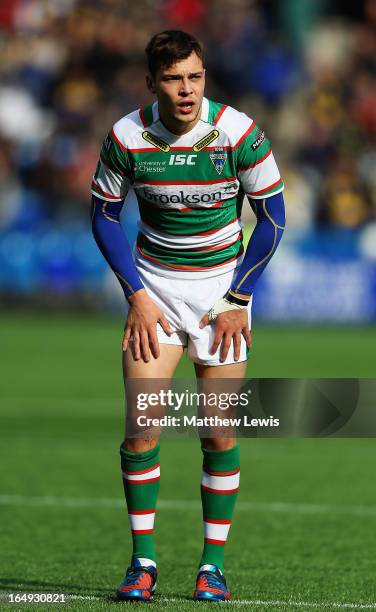 Gareth O'Brien of the Warrington Wolves in action during the Super League match between Widnes Vikings and Warrington Wolves at the Stobart Stadium...