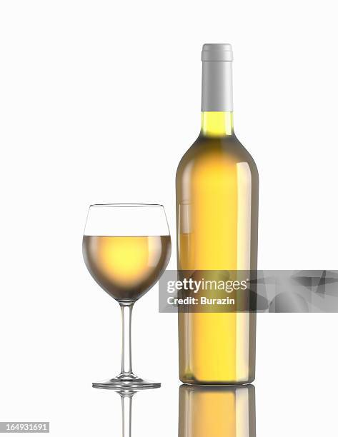 glass of white wine and bottle - bottle white wine stock pictures, royalty-free photos & images