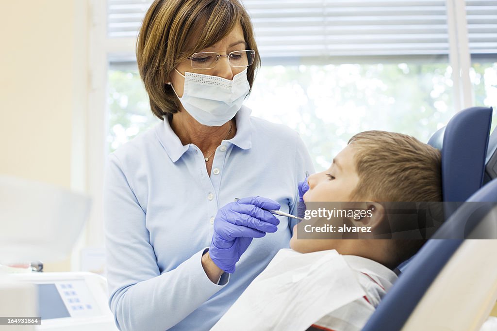 Young boy at the dentist