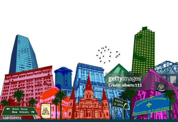 ilustrações, clipart, desenhos animados e ícones de paisagem urbana estilizada de nova orleães - new orleans city