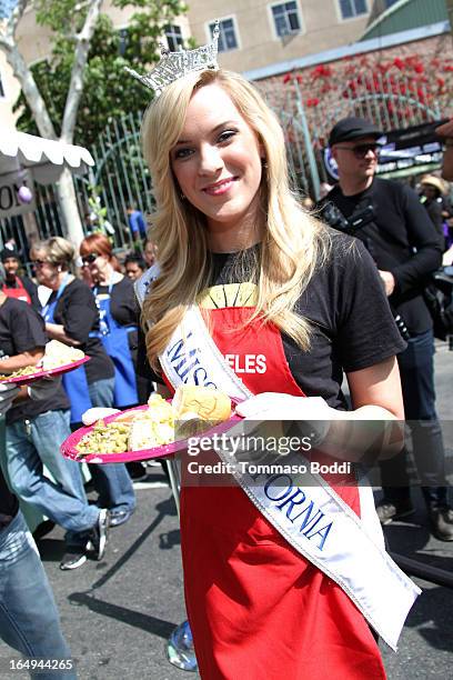 Miss California 2012 Leah Cecil attends the Los Angeles Mission Easter celebration held at the Los Angeles Mission on March 29, 2013 in Los Angeles,...