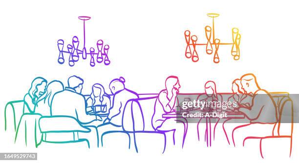 among friends restaurant rainbow - pub interior stock illustrations
