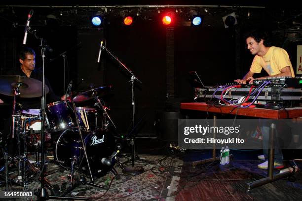 Kieran Hebden on electronics and Steve Reid on drums performing at Mercury Lounge on Monday night, April 3, 2006.