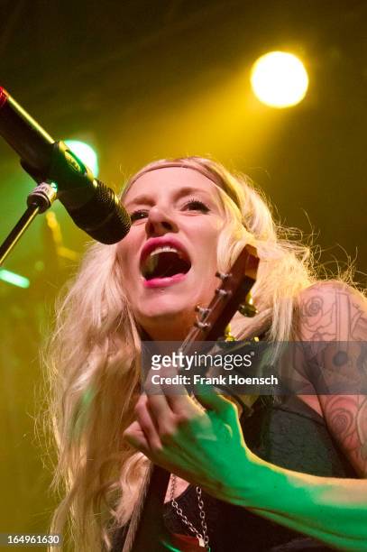 Canadian singer Sarah Blackwood of Walk Off The Earth performs live during a concert at the Huxleys on March 29, 2013 in Berlin, Germany.