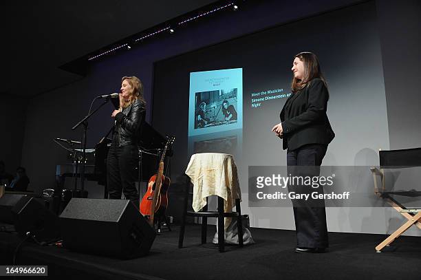 Classical pianist Simone Dinnerstein and singer-songwriter Tift Merritt perform live at Meet the Musicians at the Apple Store Soho on March 29, 2013...