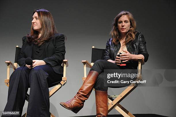 Classical pianist Simone Dinnerstein and singer-songwriter Tift Merritt attend Meet the Musicians at the Apple Store Soho on March 29, 2013 in New...