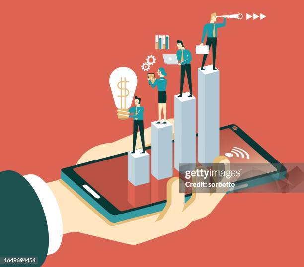 smartphone online analysis - knowledge transfer stock illustrations