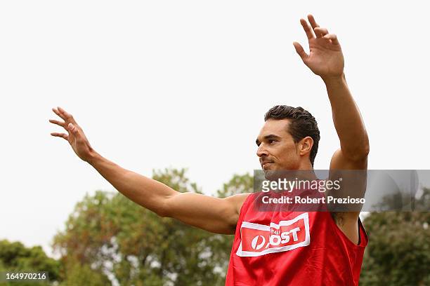 Joshua Ross of Hawthorn East wins the Australia Post Stawell Gift Heat 12 during the 2013 Stawell Gift carnival at Central Park on March 30, 2013 in...
